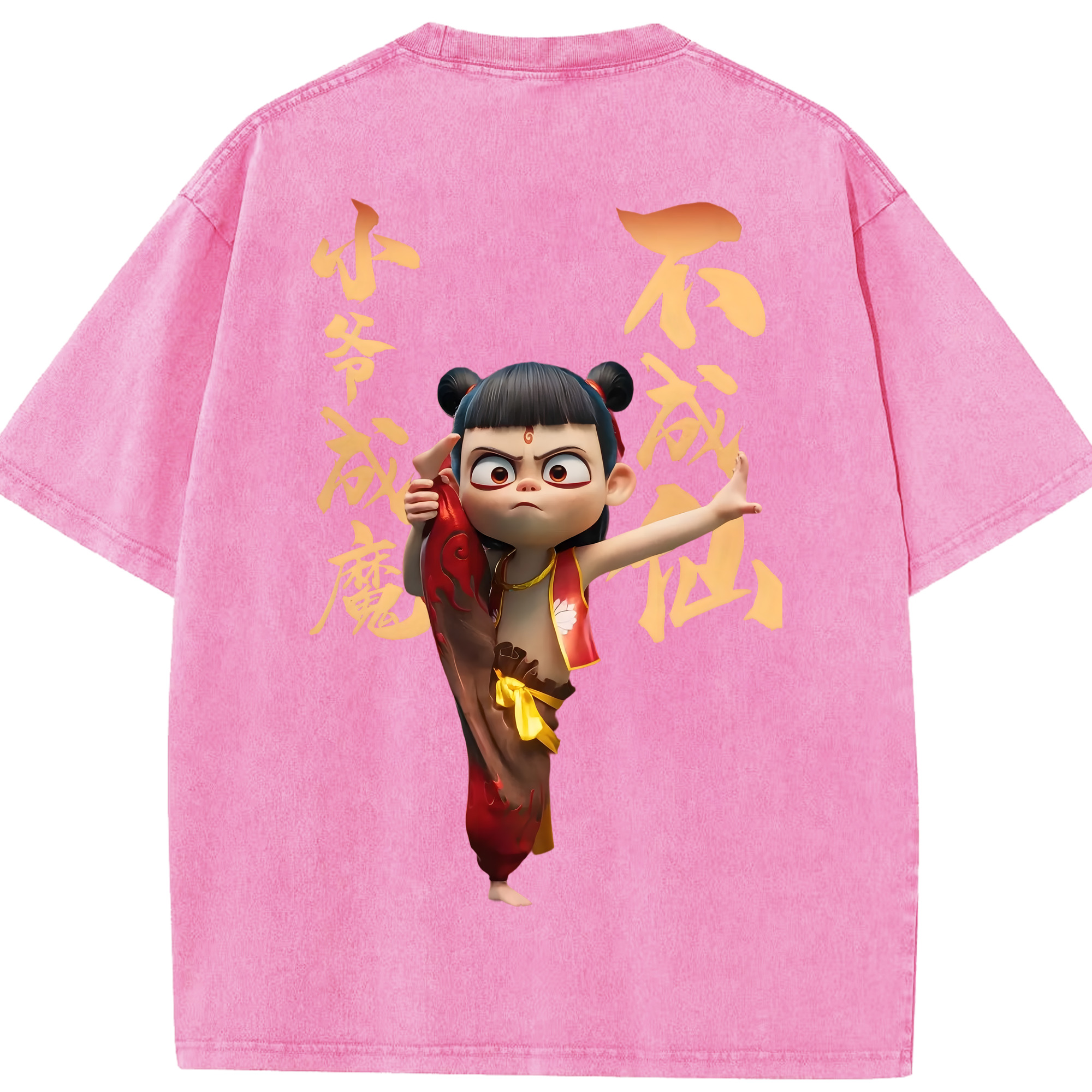 （画像用） Ne Zha 2 ナタ 魔童の大暴れ 綿100% ヴィンテージ風 半袖Tシャツ（背面プリント）